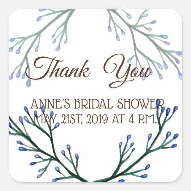 Thank you, Botanical Bridal Shower Stickers (Front)