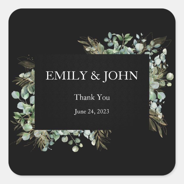Thank You Botanical Eucalyptus Gold Leaf Design Square Sticker (Front)