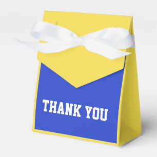 thank you box with bow in blue and yellow
