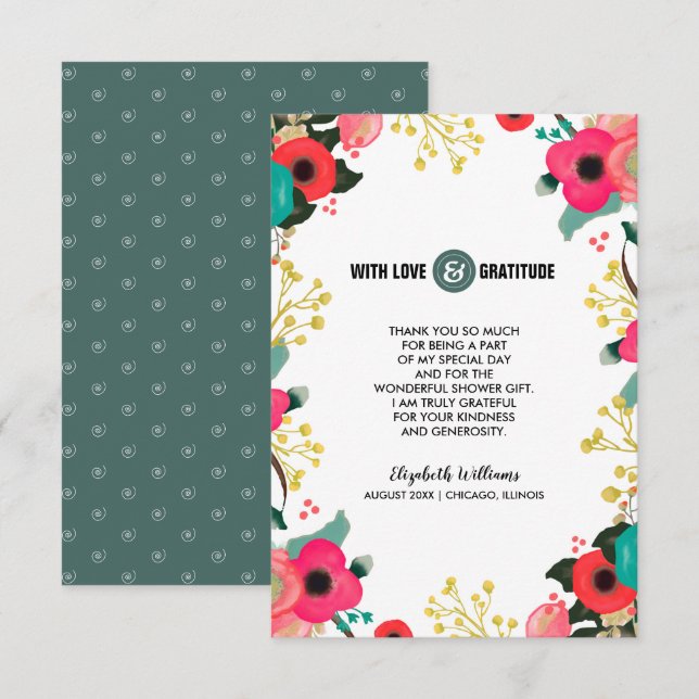Thank You Bridal Shower Modern Floral Card (Front/Back)