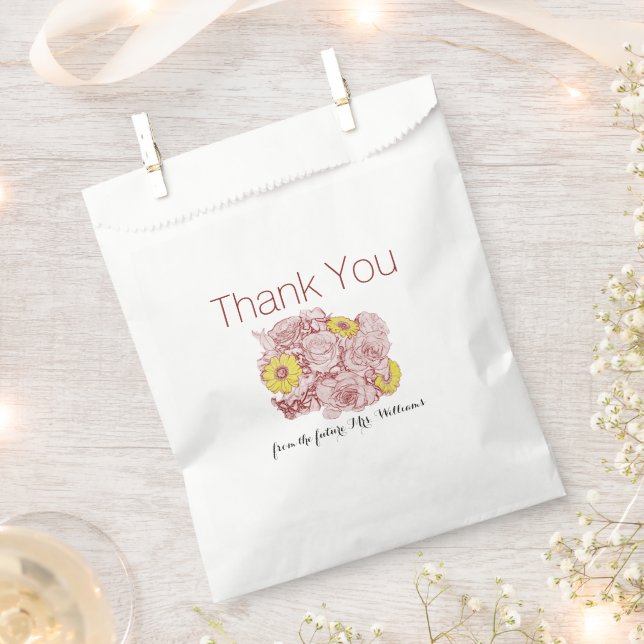 Thank You Bridal Shower Outlined Bouquet Artwork Favour Bag (Clipped)