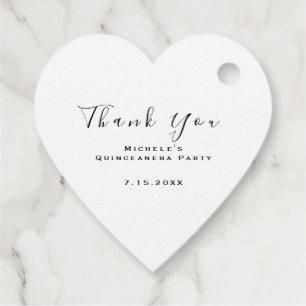 Thank You Bridal Shower Sweet 16th White Heart Favour Tags