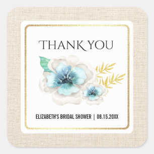 Thank You Bridal Shower Watercolor Floral Burlap Square Sticker