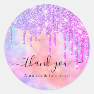 Thank You Bridal Sweet16th Pink Holograph Drip Classic Round Sticker