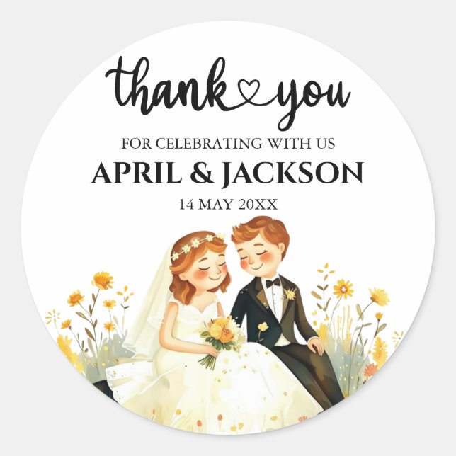Thank You Bride Groom Ilustration Classic Round Sticker (Front)