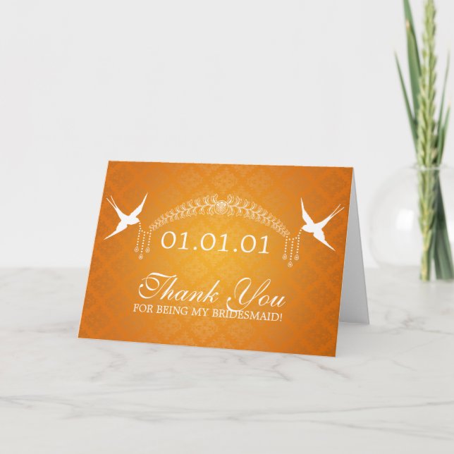 Thank You Bridesmaid Birds & Diamonds Orange (Front)