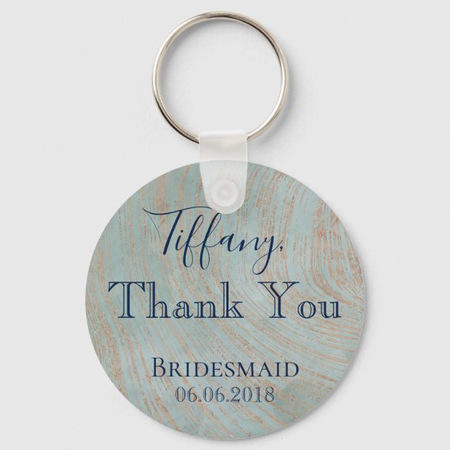 Thank You  Bridesmaid Blue and Copper Keychain (Front)