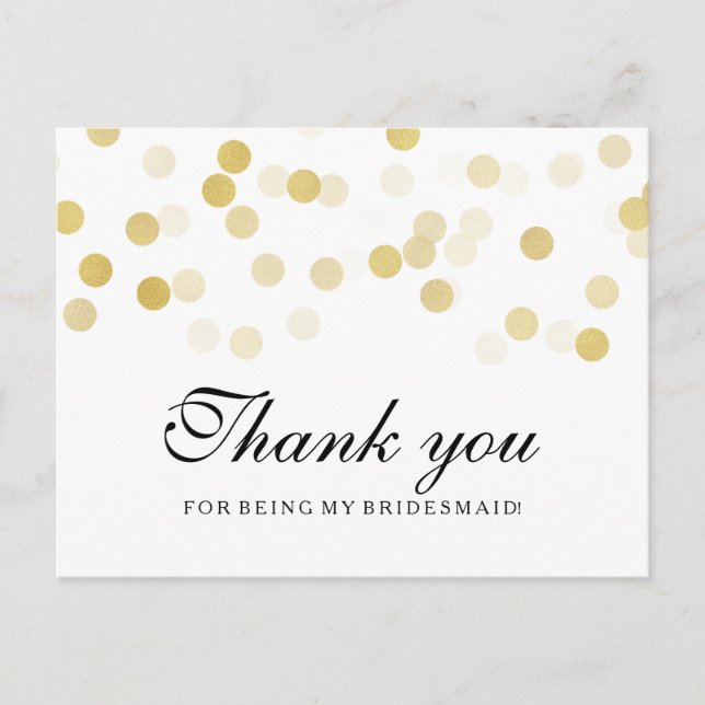 Thank You Bridesmaid Faux Gold Foil Glitter Lights Postcard (Front)