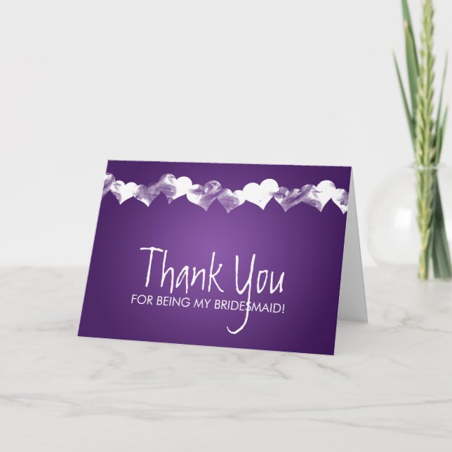 Thank You Bridesmaid Grunge Hearts Purple (Front)
