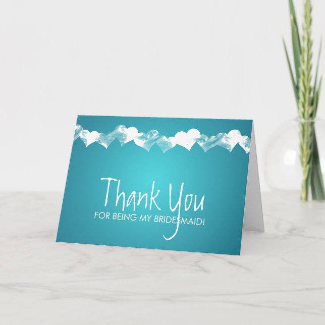Thank You Bridesmaid Grunge Hearts Turquoise (Front)