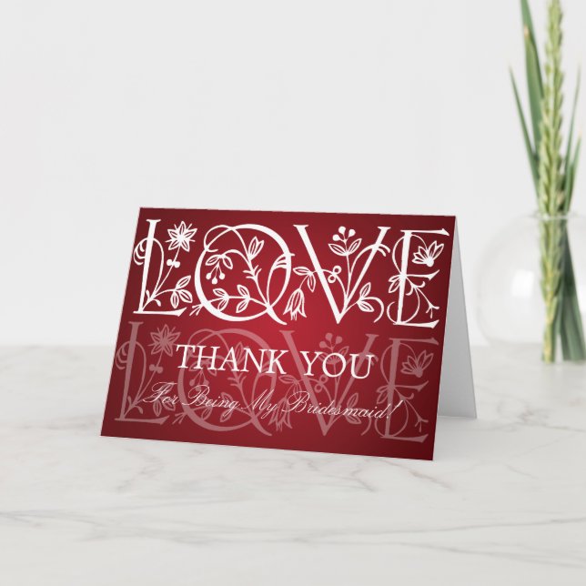 Thank You Bridesmaid Love Flourish Red Card (Front)