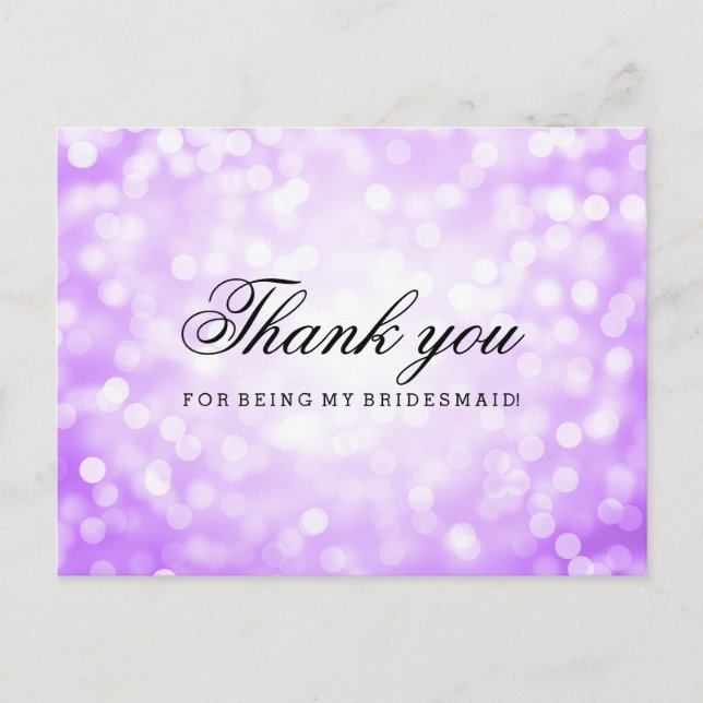 Thank You Bridesmaid Purple Glitter Lights Postcard (Front)