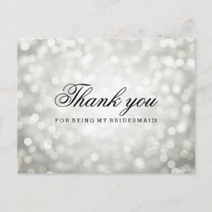 Thank You Bridesmaid Silver Glitter Lights Postcard