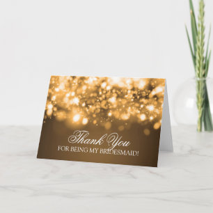 Thank You Bridesmaid Sparkling Lights Gold Card