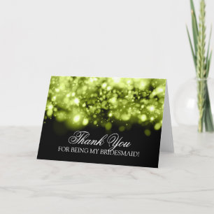 Thank You Bridesmaid Sparkling Lights Lime Black Card