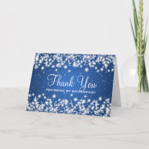 Thank You Bridesmaid Winter Sparkle Blue Card