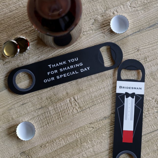 Thank You Bridesman Tuxedo Bar Key Bottle Opener (Thank You Bridesman Tuxedo Bar Key Bottle Opener with space for his name and short message)