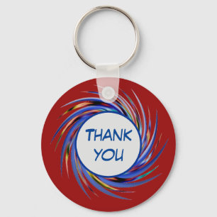 Thank You Bright Blue Spiral Swirl Appreciation Keychain