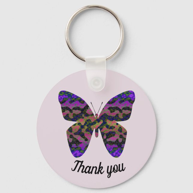 Thank You Bright Colourful Butterfly Appreciation Keychain (Front)