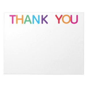 Thank You Bright Multicolored Block Print 11 x 8.5 Notepad