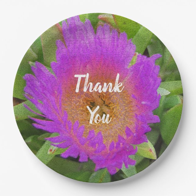Thank You Bright Purple Beach Flower Appreciation Paper Plate (Front)