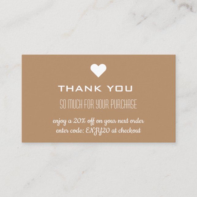 Thank You Brown Discount Heart Business Card (Front)