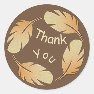 Thank You Brown Feather Pattern Appreciation Classic Round Sticker