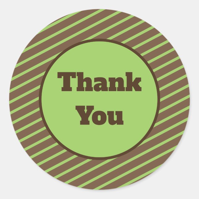 Thank You Brown Green Stripes Modern Appreciation Classic Round Sticker (Front)