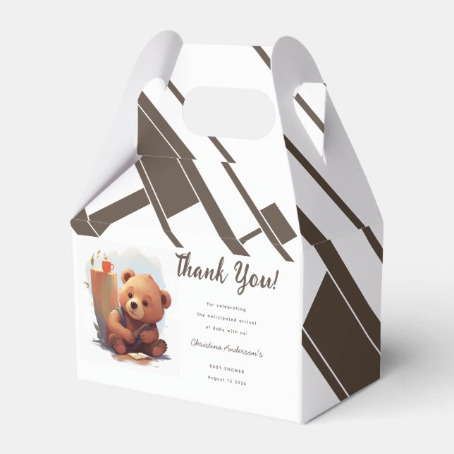 Thank You Brown Rustic Cub Bear Baby Shower  Favor Box (Front Side)