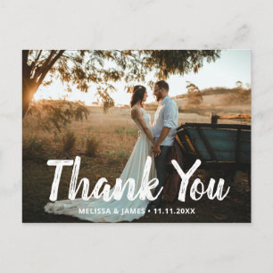 Thank You Brush Script Wedding Photo Postcard