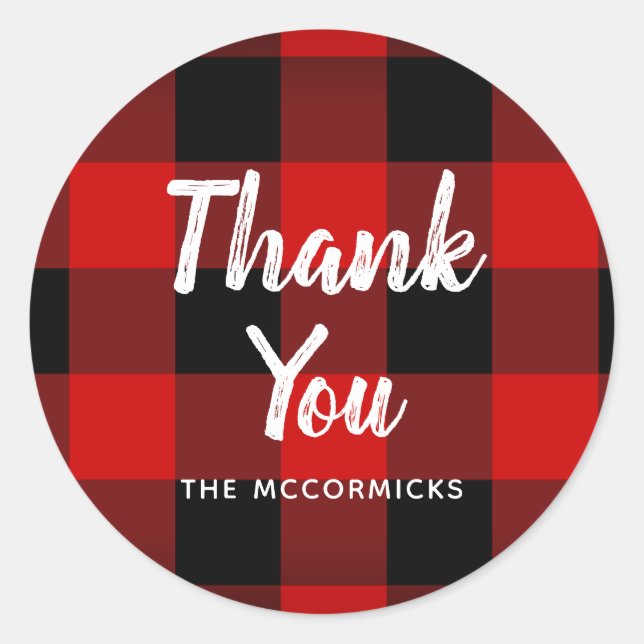 Thank You Buffalo Plaid Red Black Personalized Classic Round Sticker (Front)