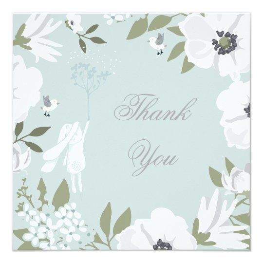 Thank You | Bunny Floral Wreath Boy Baby Shower Card