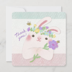 Thank You: Bunny with Flowers Illustration Invitation