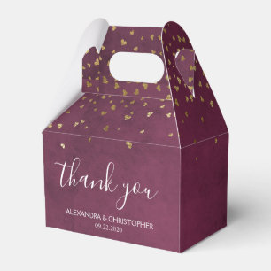 Thank You Burgundy Gold Foil Confetti Wedding Favor Box