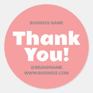 Thank You Business Company Name Website Pink Grey Classic Round Sticker