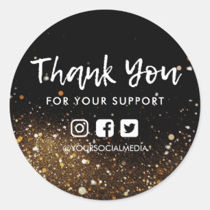 Thank You Business Gold Glitter Media Insert Classic Round Sticker