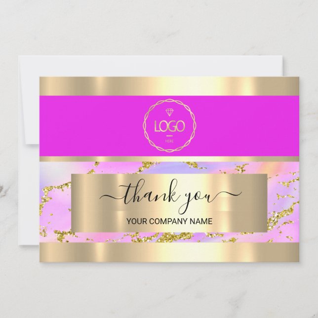 Thank You Business Insert Card Holograph Logo Gold (Front)