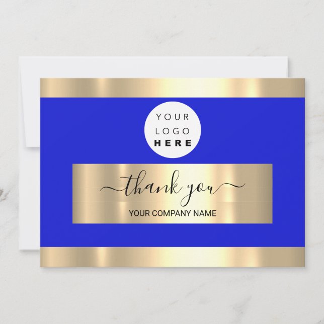 Thank You Business Insert Card Royal Blue GoldLogo (Front)