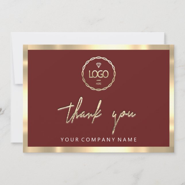 Thank You Business Insert Logo Gold Frame Brown Invitation (Front)