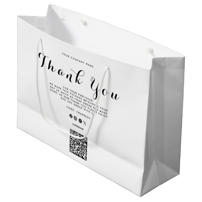 Thank You Business Logo  QR Code    Large Gift Bag (Front Angled)