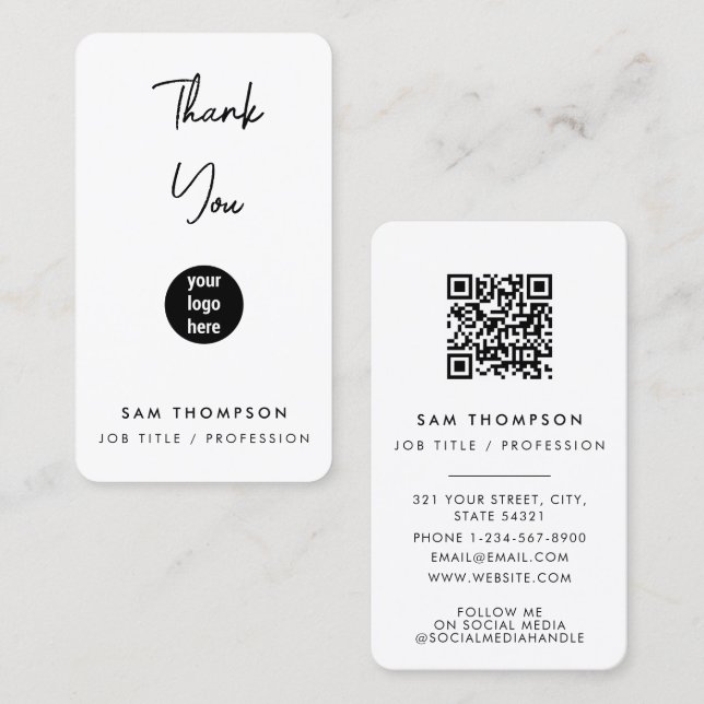 Thank You Business Logo QR Code Social Media Card (Front/Back)