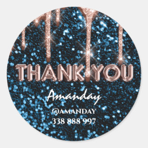 thank you business Name Instagra Navy Rose Drip Classic Round Sticker