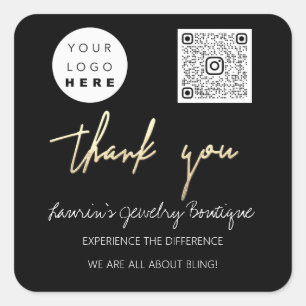Thank You Business Name Logo Qr Code Black White Square Sticker