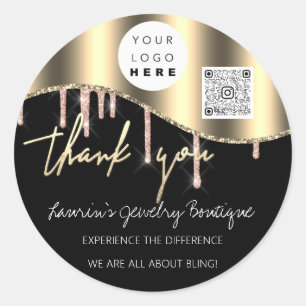 Thank You Business Name Logo Qr Code Gold Drips Classic Round Sticker