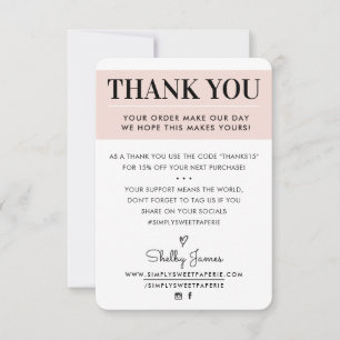 THANK YOU business order insert modern blush pink 