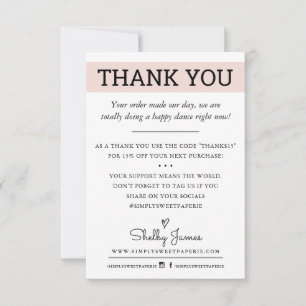 THANK YOU business order insert modern blush pink Card