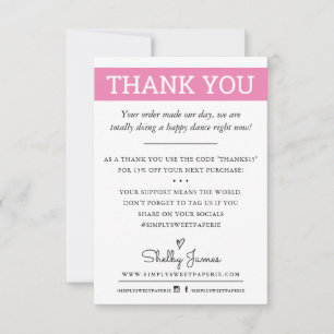 THANK YOU business order insert modern candy pink Card