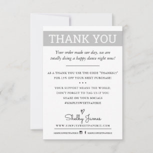 THANK YOU business order insert modern pale grey
