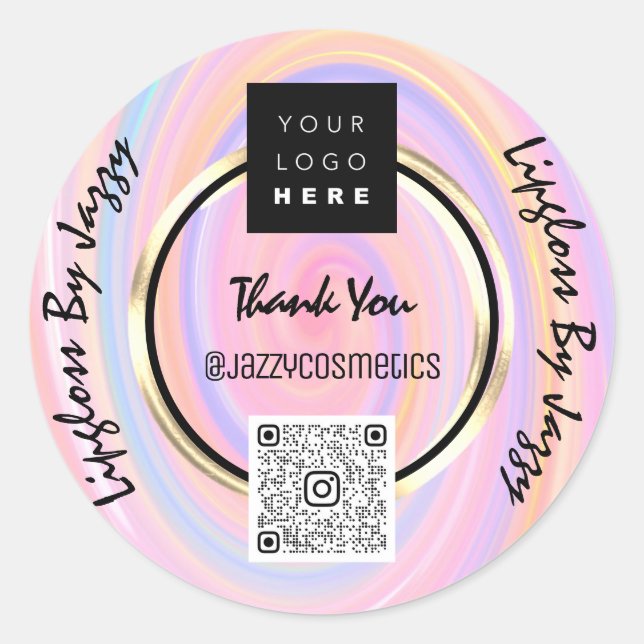 Thank You Business QR Code Logo Pink Gold Circle Classic Round Sticker (Front)