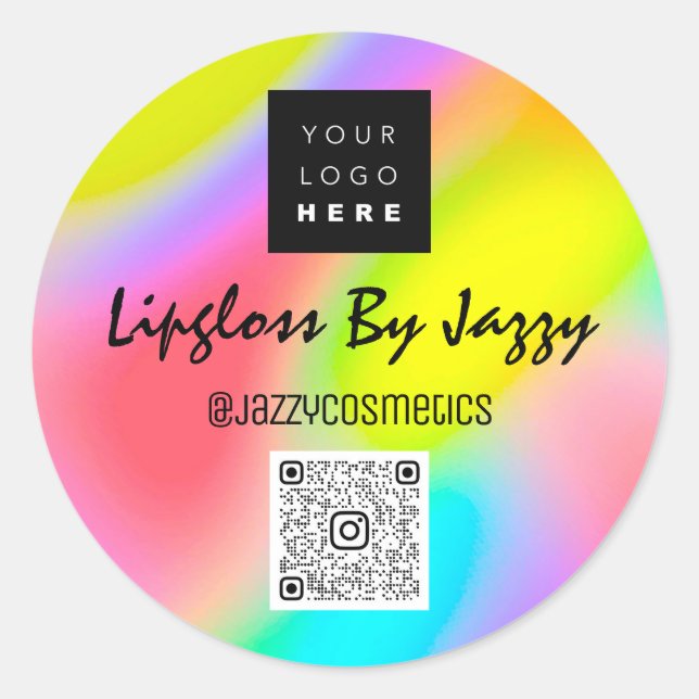 Thank You Business QR Code Logo Rainbow Classic Round Sticker (Front)